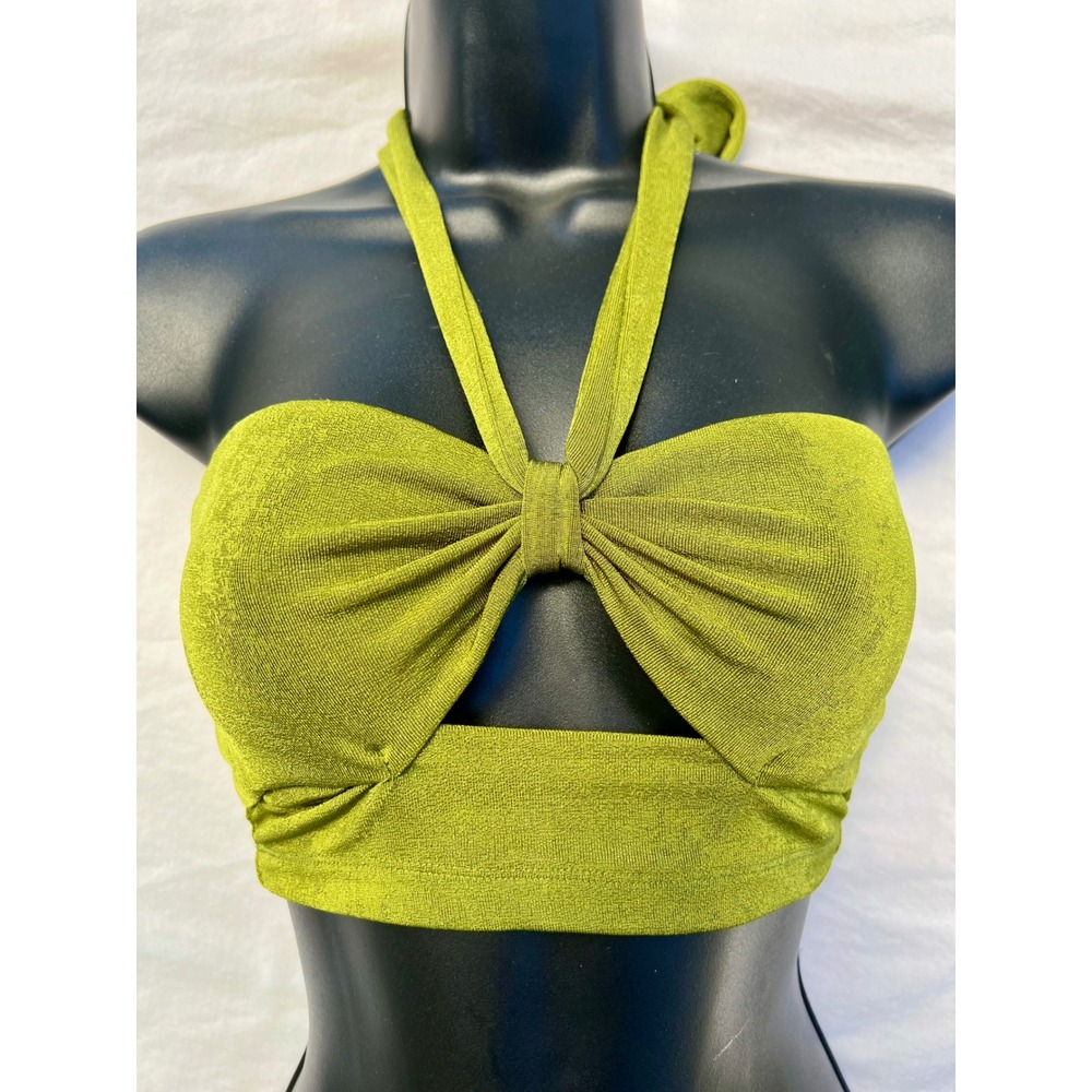 Princess Polly Green Halter Crop Top Bow Front Cut Out Chartreuse Size 2